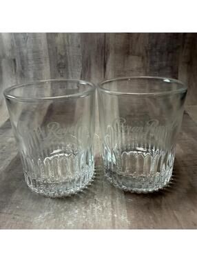Set of 2 Crown Royal Diamond Cut Ribbed Whiskey Glasses Etched 8 oz Lowball Rock